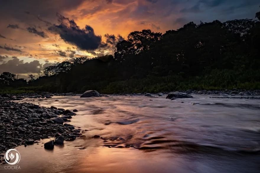 The river leaving the basin at dusk
